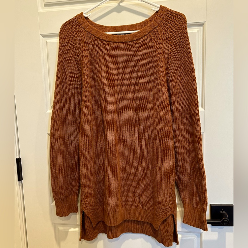Express Crew Neck Pumpkin Spice Color Knit High Low Sweater Size Small Petite